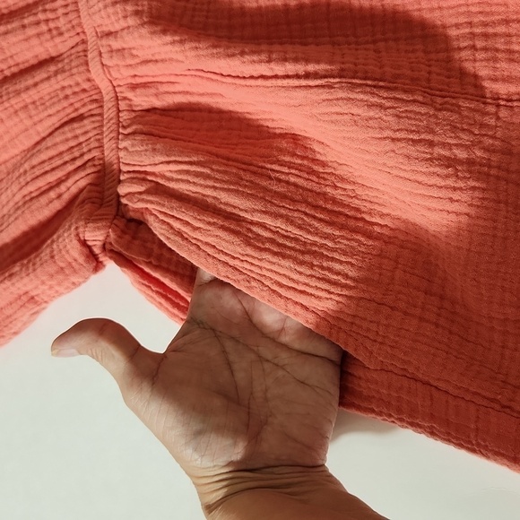 Knox Rose Romper Size M Coral Gauze V Neck Tassel Tie Side Pockets Cut Out Boho - Picture 13 of 15